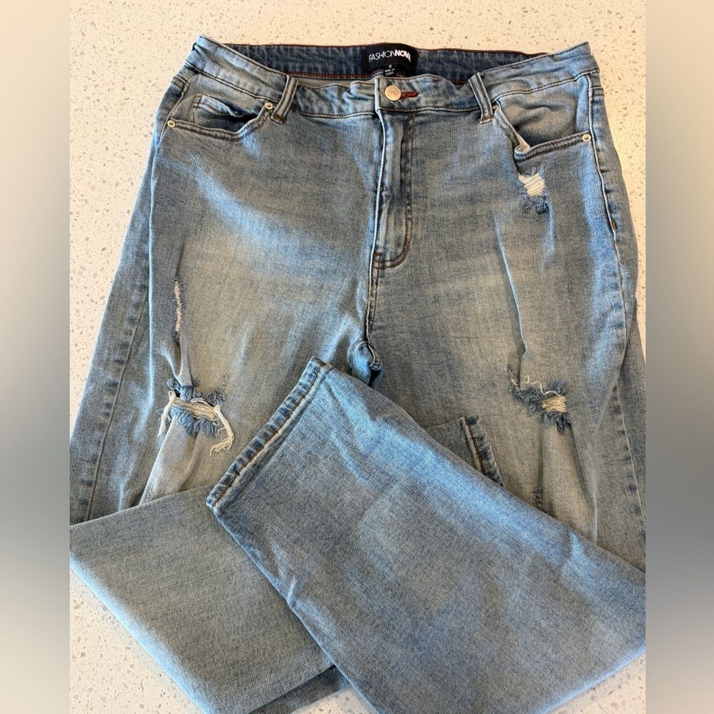 Fashion Nova Light Blue Distressed Boyfriend Jeans Size 15